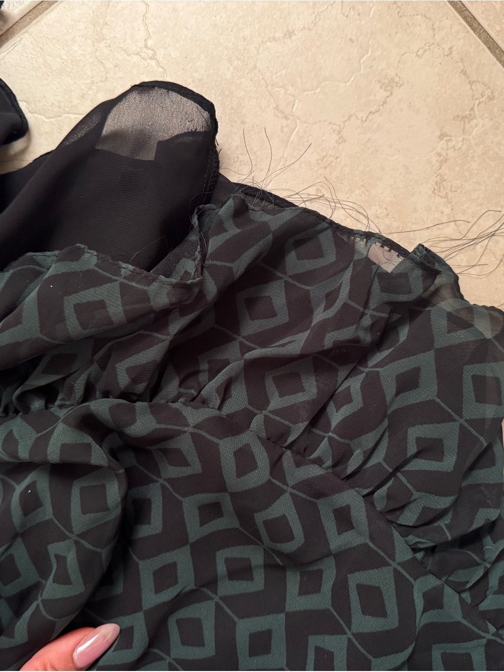 Zara Dark Green Geometric Long Sleeve Ruffle Dress - Picture 5 of 6